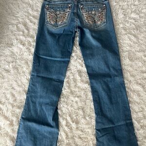 Miss Me Denim Flare Jeans with Butterfly Embroidery